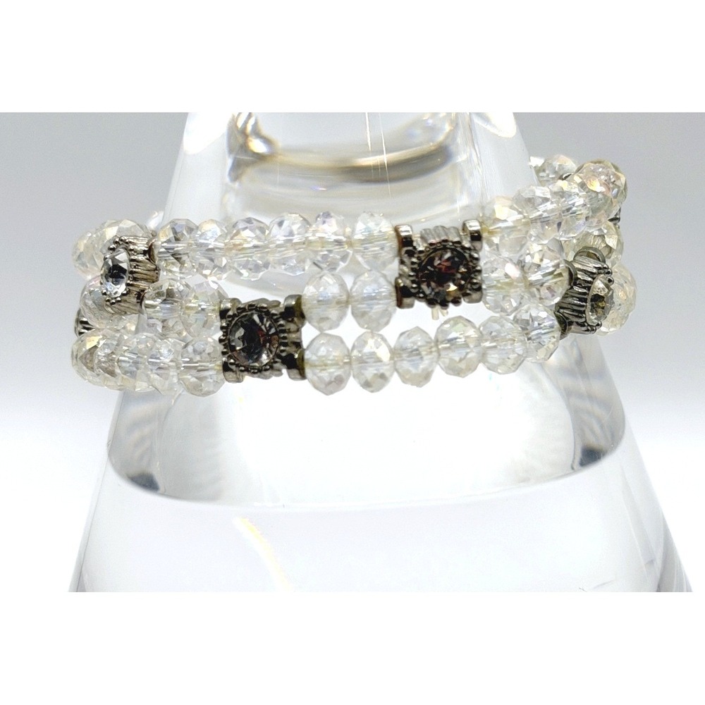 Vintage‎ AB Crystal Rhinestone Stacked Stretch Bracelet Aurora Borealis 7.75"
